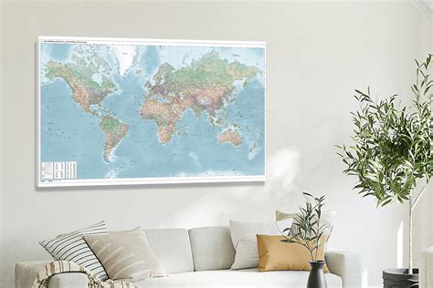 World Physical Map 2022 Canvas Wrap