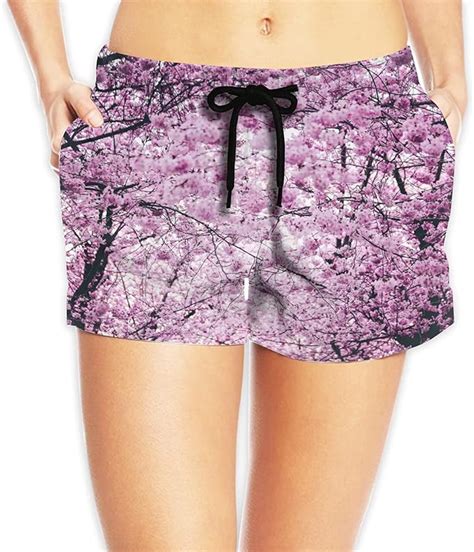 Japanese Cherry Blossom Womans Quick Dry Beach Shorts Comfy Board Shorts Waist Drawstring