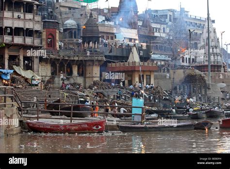 Burning Ghats In Varanasi Near River Ganges India Stock Photo Alamy