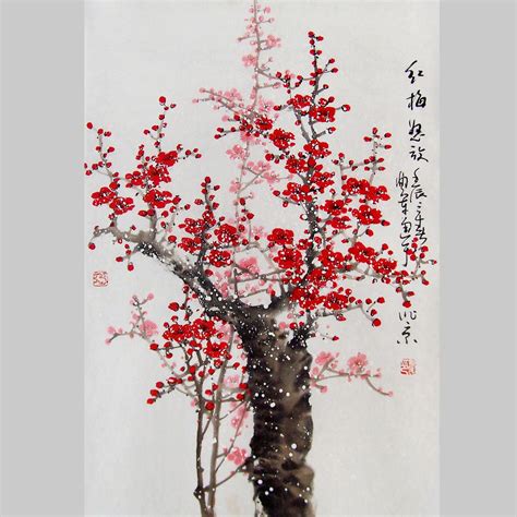Original Painting Chinese Art Lovely Cherry Blossom Tree No38