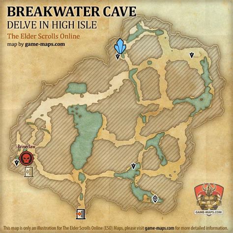 Eso Breakwater Cave Delve Map With Skyshard And Boss Location In High