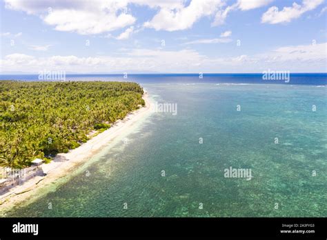 Beautiful Tropical Island With Sand Beach Palm Trees Aerial View Of