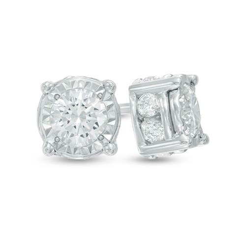1 CT T W Diamond Stud Earrings In 10K White Gold Diamond Earrings