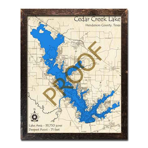 The cedar creek reservoir navigation app provides advanced features of a marine. Cedar Creek Lake, Texas 3D Wooden Map | Framed Topographic ...