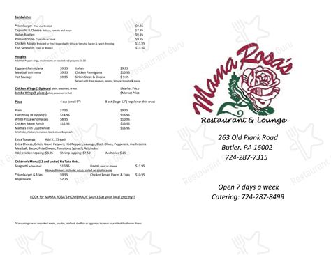 Menu At Mama Rosas Restaurant And Bar Butler