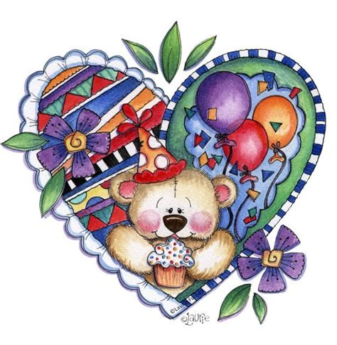 A Teddy Bear Holding A Cupcake With Balloons And Flowers In The Shape