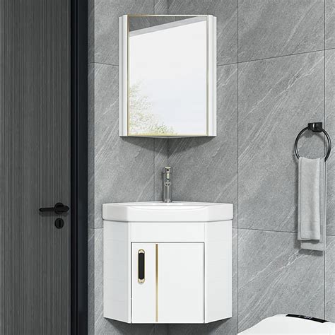 17 White Floating Small Corner Bathroom Vanity With Ceramics Integral