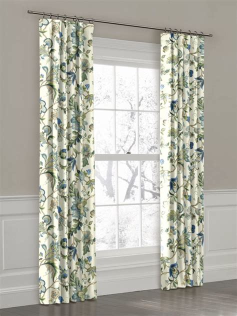 Draw in sophistication with gorgeous white curtains. White, Green and Blue Floral Ring Top Drapery Panel ...