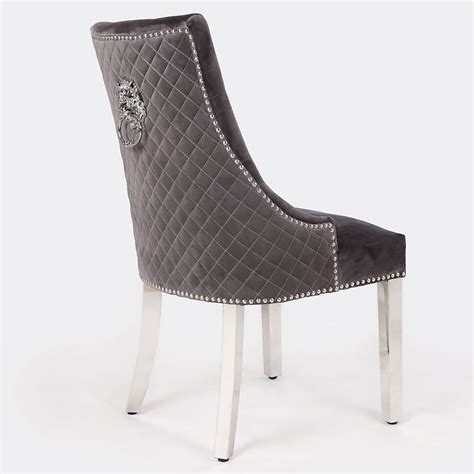 Shop online for chairs and benches in modern upholstery such as velvet, leather and rattan. Camilla Grey Velvet And Chrome Dining Chair With Lion Ring ...