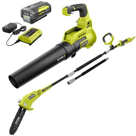 ryobi 110 mph 525 cfm 40 volt lithium ion jetfan leaf blower and 10 in 40 volt pole saw with4