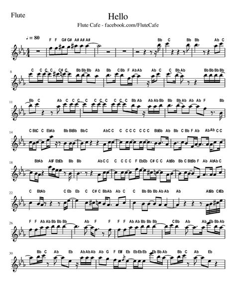 Flute Cafe Hello By Adele Flute Sheet Music