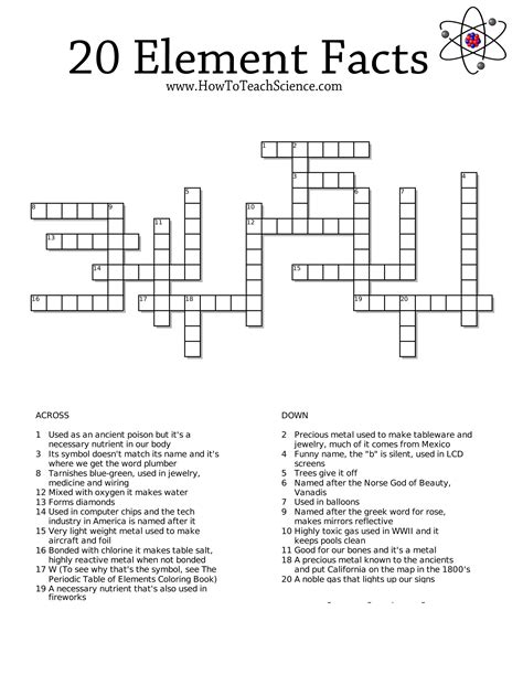 FREE crossword printables on the elements for 3rd grade through high
