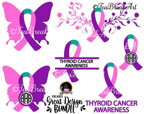 Thyroid Cancer Ribbon Awareness Cutting Files Svg Png Clipart Etsy