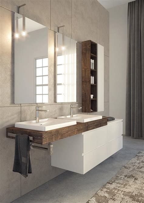 Mobile Doppio Lavabo Sospeso In Abete Con Cassetti Idfdesign