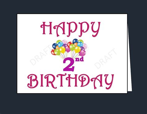 Happy 2nd Birthday Card Printable 2nd Birthday Card Happy Etsy