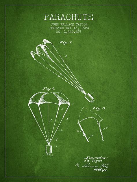 Parachute Patent From 1920 Green Digital Art By Aged Pixel Fine Art