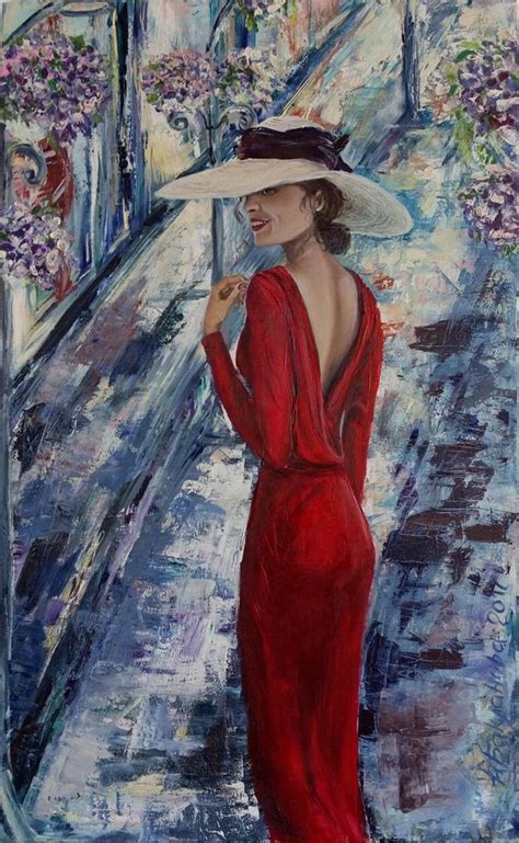 Lady In Red Colorful Wall Art Unique Valentines T Bright Original Modern Impressionism Art