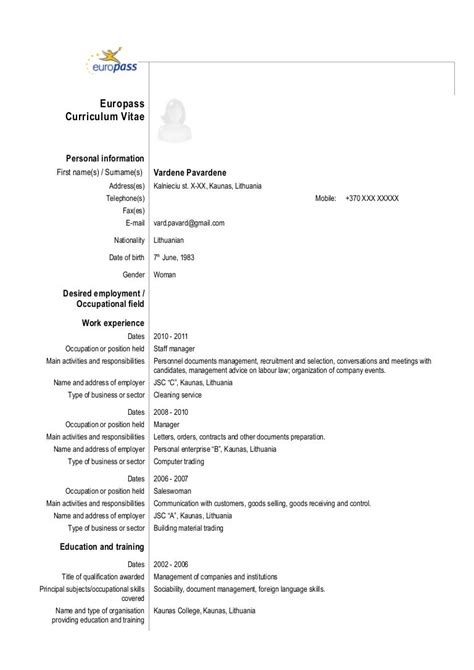 Europass Cv Template Em Portugues Curriculum Vitae Template