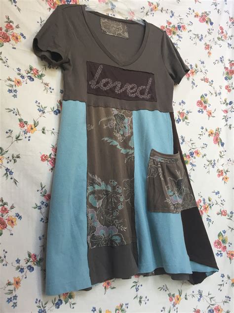 Upcycled T Shirt Dress Casual Comfortable Cotton Patchwork Etsy