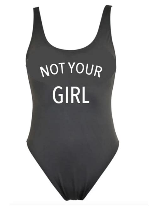 Not Your Girl Letter Print Sexy Thong One Piece Swimsuit 2017 Women High Cut Monokini Swimwear