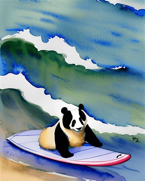 Panda Surfing The Ocean In A Warm Color Palette · Creative Fabrica