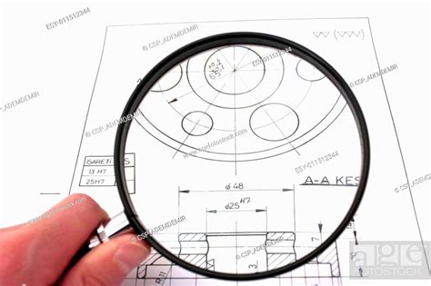 Reviewing Technical Drawing With Magnifying Glass Focus On Technical