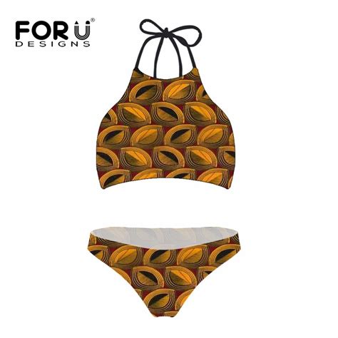Forudesgins Tribal Style Sexy Retro African Print Beachwear Bikini Sets Bathing Wear Headband