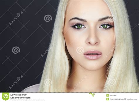 Young Beautiful Blond Womanbeauty Girlgreen Cat Eyes