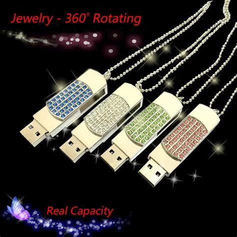 Swivel Fashion Crystal Cle Usb Flash Drive 1tb 2tb Necklace T