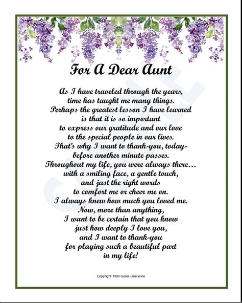 For A Dear Aunt Aunt Poem Aunt Gift Aunt Verse Aunt Etsy
