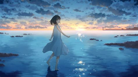 1366x768 Resolution Cute Anime Girl Sunset Draw 1366x768 Resolution Wallpaper Wallpapers Den