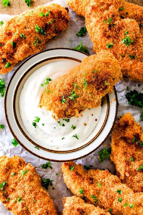 Best Ever Baked Cheddar Ranch Chicken Tenders With Ranch Dip