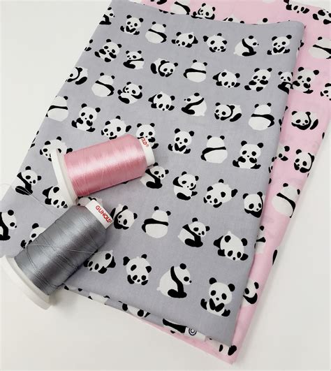 Panda Print Fabric Pink Panda Fabric Grey Panda Cotton Grey And