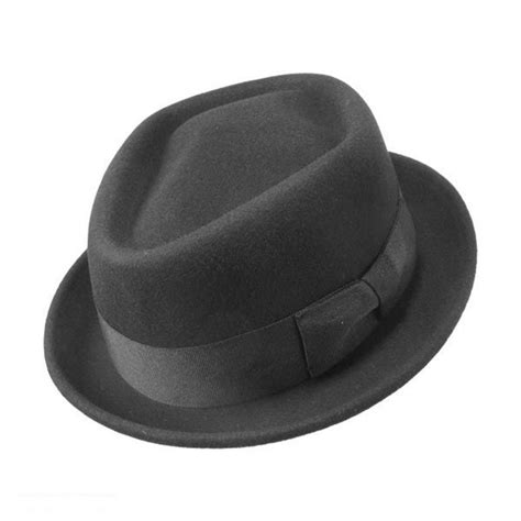 Jaxon Hats Wool Felt Diamond Crown Fedora Hat Black Stingy Brim And Trilby