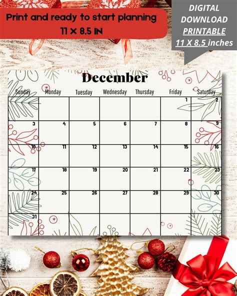 Christmas Calendar Printable Printable Christmas Calendar Etsy