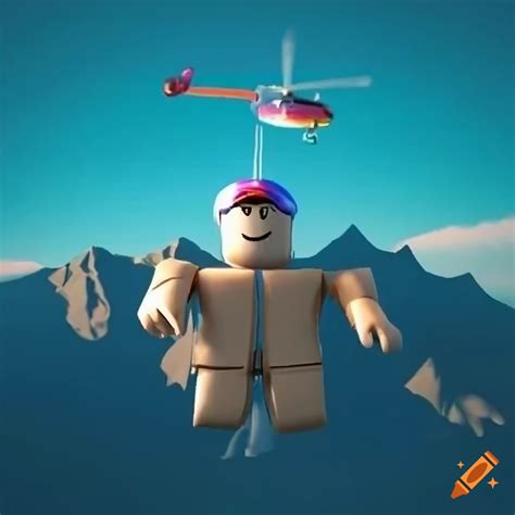 3d Render Of A Roblox Character Hanging From A Helicopter In The Middle