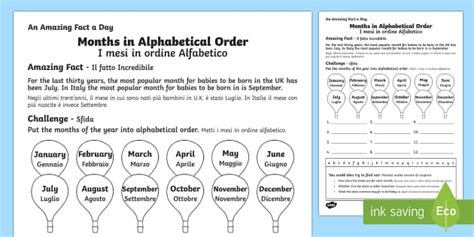 Months In Alphabetical Order Worksheet Worksheet Italianenglish