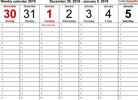 5 Week Calendar Template Weekly Calendar Template Printable Calendar