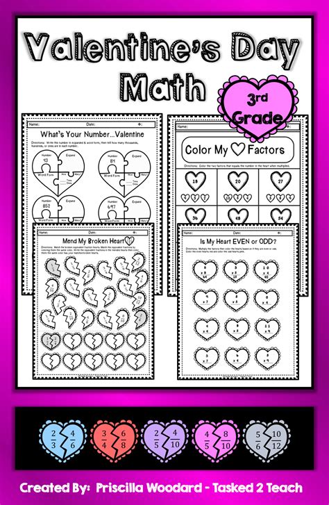 Valentines Day Worksheet For 3rd Grade Students To Practice Their Math