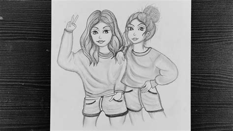 Easy Drawings Pencil Drawings Friendship Day Special Female Sketch