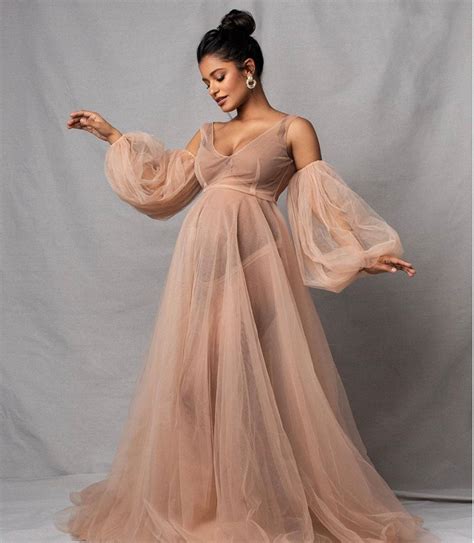 Gray Luxury Tulle Maternity Dress Sexy See Thru Feathers Maternity Gowns Sleeveless High Split