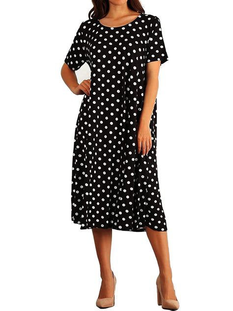 funfash women s plus size black white polka dots short sleeves dress xxl