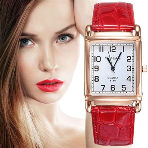 Ladies Watches Red Antique Montre Femme Red Luxury Leather Strep Female