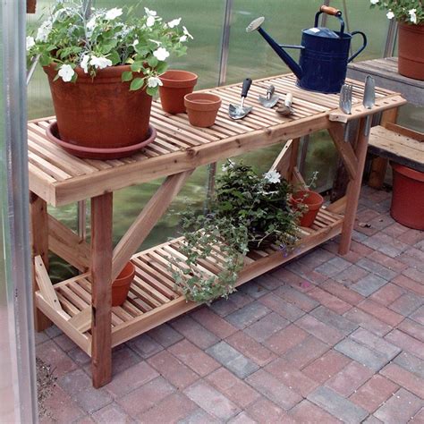 Whether you are already an avid gardener or just starting out, check out these diy greenhouse projects! Juliana Greenhouses Cedar Greenhouse Table Potting Bench ...
