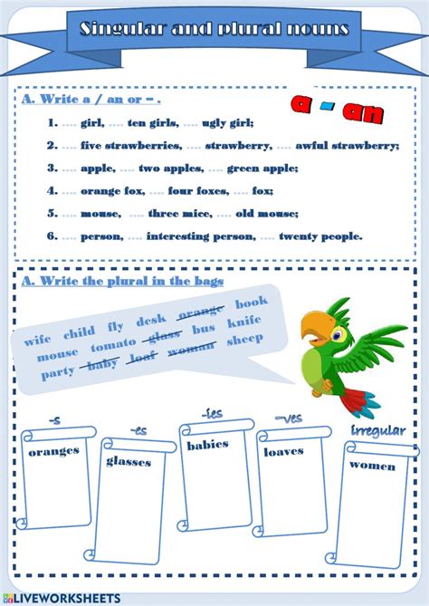 Learn singular and plural nouns in english grammar with pictures. Singular and Plural nouns - Interactive worksheet