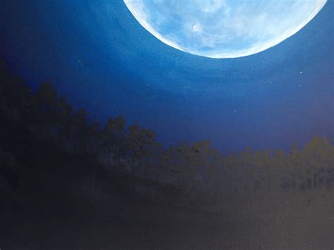 Blue Moon Painting Celestial Art Glowing Moon Wall Art Bright Moon