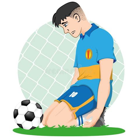 Illustration Of Soccer Player Sad Caucasian Knee In Front Of A Ball