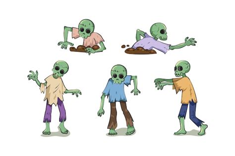 Premium Vector Halloween Zombie In Different Poses Vector Illustration