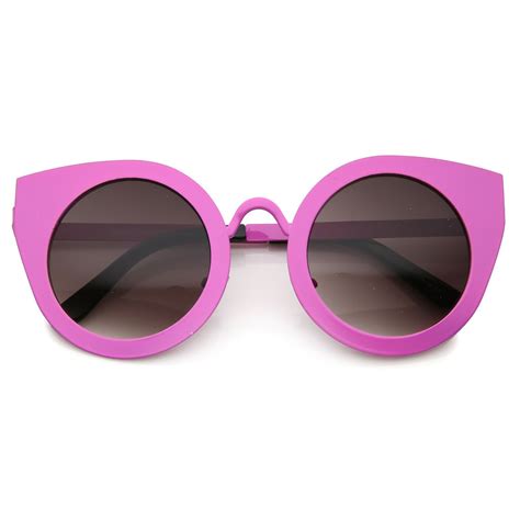 Womens Metal Frame Oversize Round Cat Eye Sunglasses 47mm Purple