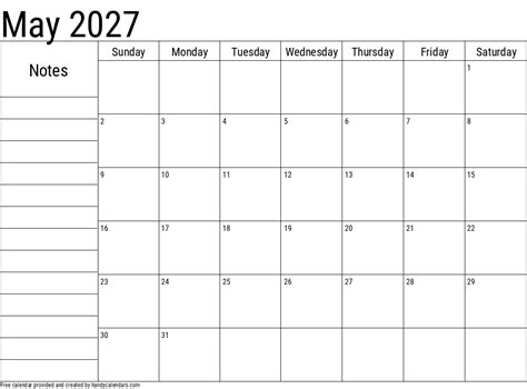 2027 May Calendars Handy Calendars